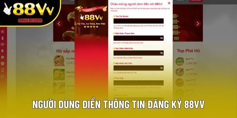Người dùng điền thông tin đăng ký 88VV